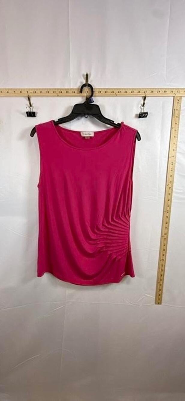Calvin Klein Womens XL Sleeveless Top Ruched Side Hot Pink Blouse Gathered Tank
